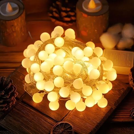 Guirlande lumineuse, Modèle de 5 mètres alimenté par batterie avec 50 LED (lumière constante + clignotante)., Decoractive pour chambre à coucher, Terrasse, mariage, fête, anniversaire (Warm Globe) (1/5)