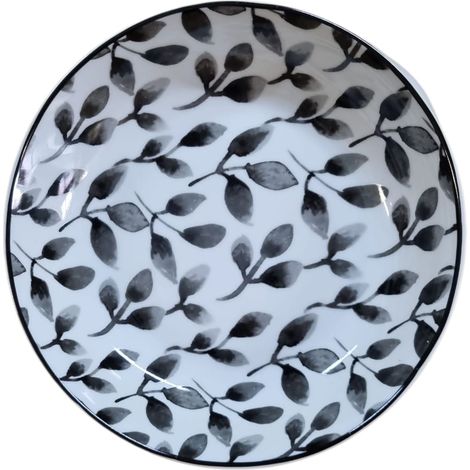 6 x assiettes creuses BLACKLEAF - 21cm - Porcelaine - H&H (1/2)