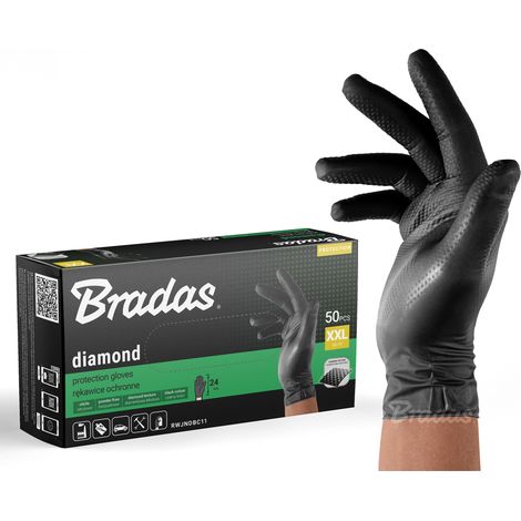 Gants de nitrile Diamond Noir XXL (10-11), résistants à l'huile et aux produits chimiques, noirs pour une protection supplémentaire, paquet de 50 pièces, idéal pour le travail professionnel.