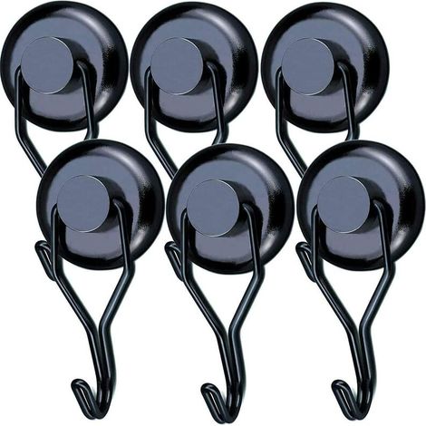 Crochet Aimanté Puissant 45 kg 32D Crochet Magnetique Frigo Noir Néodyme Pivotants Aimant Crochet Magnétique Crochets Aimantés Magnétiques pour Cuisine Torchon Tableau 6pcs (1/5)