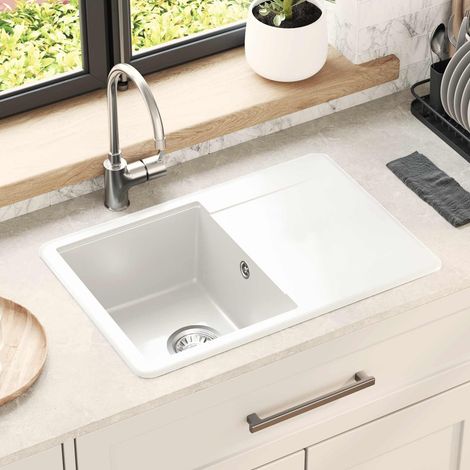 vidaXL Évier Blanc 670 x 460 mm 80% Quartz et 20% Résine
