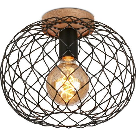 Lampada da soffitto Vintage Paralume in filo metallico 1xE27 nero 40W Metallo-legno Ø30cm Briloner (1/5)