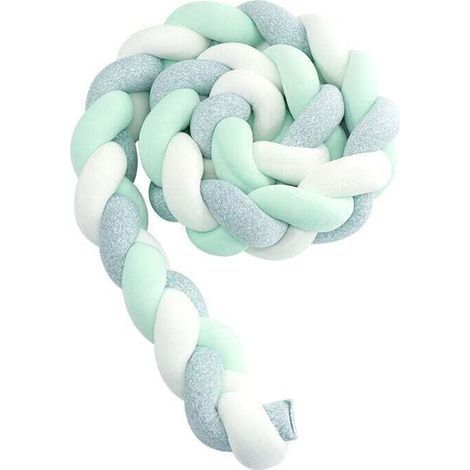 Tuserxln – Tour de lit bébé serpent tressé 1M – Protection velours pare-choc – Décoration chambre nouveau-nés – Couleur vert menthe blanc grisâtre (1/5)