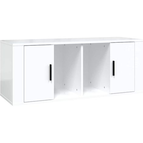 Mueble de TV madera contrachapada blanco brillo 100x35x40 cm vidaXL (1/5)