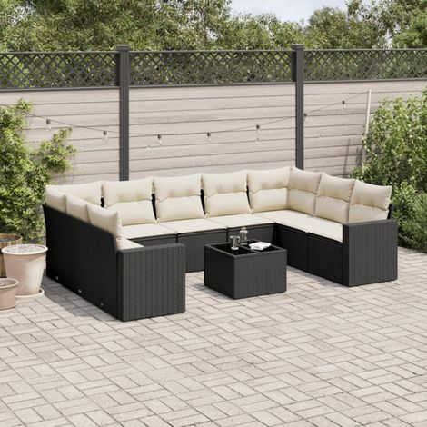 Salon de jardin 10 pcs avec coussins noir résine tressée vidaXL (1/4)