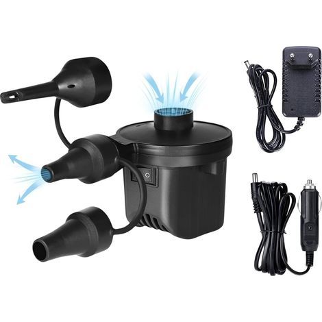 Pompe à Air Électrique pour Piscines. Gonfleur - Dégonfleur de Matelas Portable. Gonfleur pour Matelas, Flotteurs, Emballage sous Vide, avec 3 Buses. Compresseur 240V AC / 12V DC. (1/5)