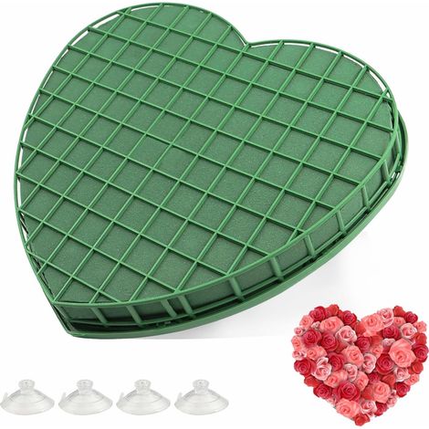 Disque Mousse Florale Cœur - 1 Pièce - Vert - Avec Ventouses - Pour Fleurs Fraîches Et Artificielles - 21x20x4,6cm (1/5)