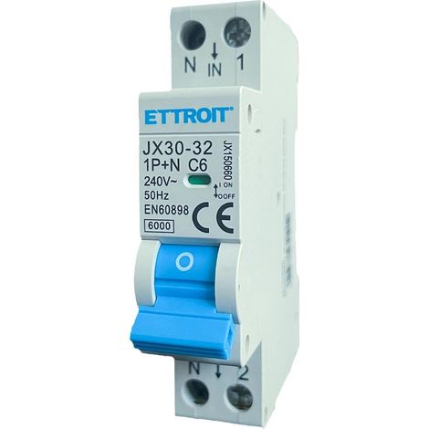 ETTROIT Interrupteur magnétothermique 1P+N 6A 220V 6KA JX150660 (1/3)