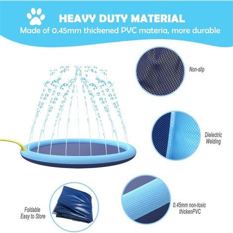 Tapis arroseur pour chiens et enfants - Piscine pour chien de 150 cm d'épaisseur avec arroseur - Tapis de jeu extérieur pour animaux de compagnie - Tapis d'eau - Jouets pour chiens, chats et enfants (1/5)