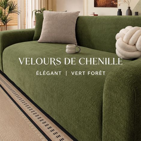 Housse canapé chenille 5 places vert foncé pour canapé de 285-350 cm 1 taie de coussin 4545cm offerte 30 × 30 × 30 cm 1 kg – Livraison gratuite