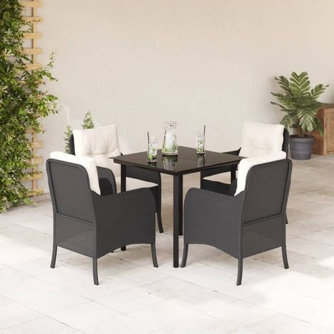 Set de muebles jardín 5 pzas con cojines ratán sintético negro vidaXL (1/5)