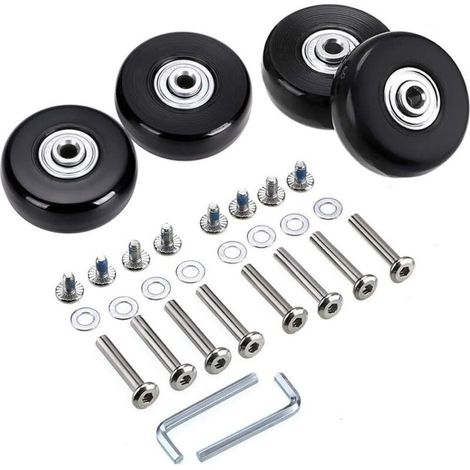 50 x 18 mm Lot de 4 roues de rechange pour valise à bagages, roulettes pivotantes en caoutchouc Roulements Kits de réparation (1/5)