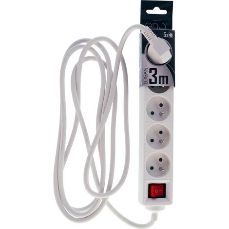 Rallonge électrique multiprise d'intérieur 5 prises avec terre et interrupteur 3m 16A 3680W blanc LOGAN White 5 Switch - EDO Solutions EDO777672 (1/2)