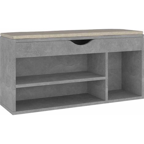 Banc à chaussure Meuble à chaussures avec coussin Gris béton Bois d'ingénierie (1/5)
