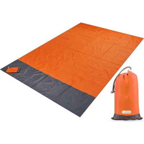 Tapis de pique-nique pliable imperméable extérieur, natte de camping légère avec poches, motif rayé en polyester, antidérapant, format compact pour plage, randonnée et voyages, résistant à l'humidité. (1/5)