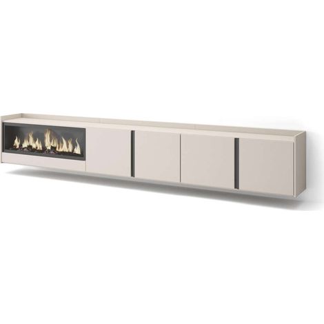 Mueble TV Ardales-02 de 315x50x35 cm con chimenea eléctrica XXL, suspendido, color beige (1/4)