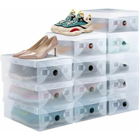 12pcs Boîte à Chaussure Empilable Rangement Boite Chaussure en Plastique Respirant Solide Transparente avec Porte Frontale pour Sneakers bis taille 39 - Transparent (1/5)