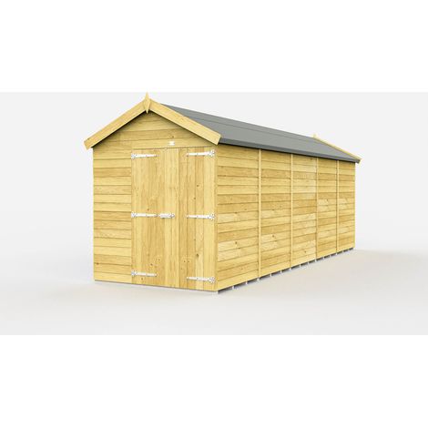 6 x 20 Feet Apex Shed - Double Door Without Windows - Wood - L590 x W175 x H217 cm