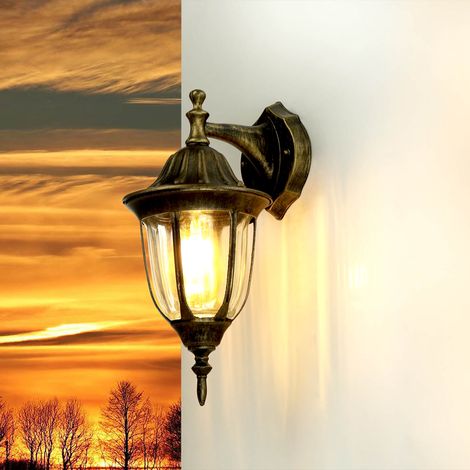 Wandlampe Rustikal IP44 Aluminium Glas robust E27 H: 35 cm Wandlaterne Außenleuchte Garten
