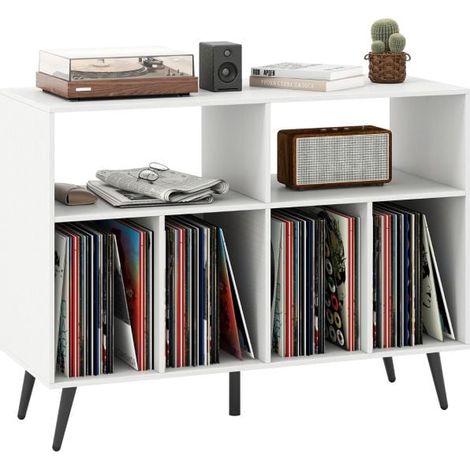 Turntable Stand, 3-Tier Vinyl Storage Shelves, White (1/5)