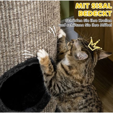 Tour à griffer pour chat 3 niveaux avec surface en sisal, gris 38 x 38 x 70 cm (1/5)