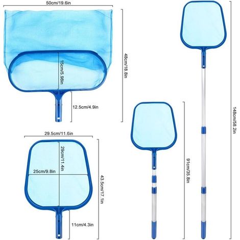 Pool-Skimmer-Set mit teleskopierbarem Aluminiumgriff, Pool-Skimmer-Netz für Schwimmbecken, Teiche, Springbrunnen und eingelassene Pools (1/4)