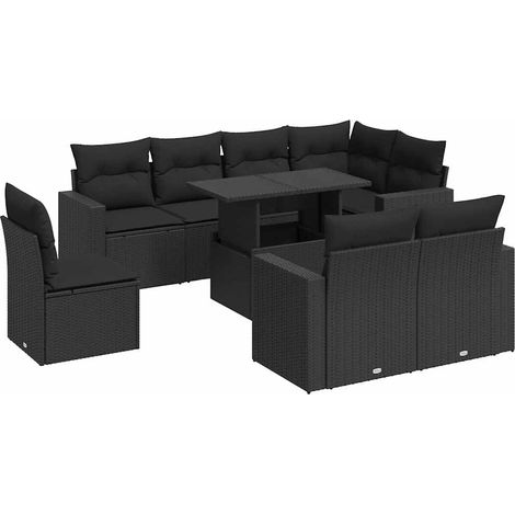 Set Divani da Giardino 9 pz con Cuscini Nero in Polyrattan vidaXL (1/5)