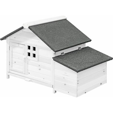 Poulailler en bois avec pondoir - 2 poules - L. 106 x P. 64 x H.71 cm - Blanc - ANSER (1/5)