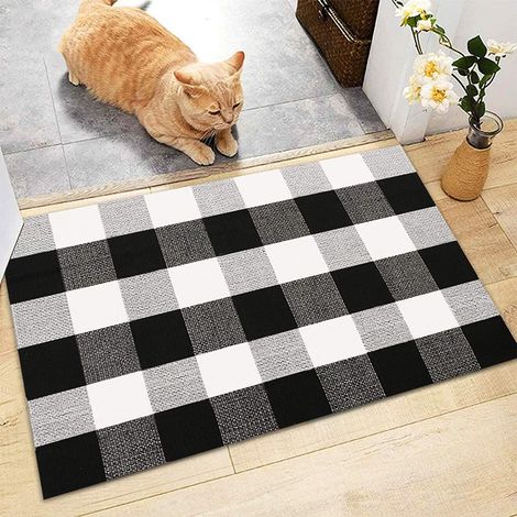 Tapis Buffalo - Carreaux Noir Et Blanc - Coton Polyester Viscose - Pour Intérieur Extérieur Entrée Cuisine - 91 x 61 cm (1/5)