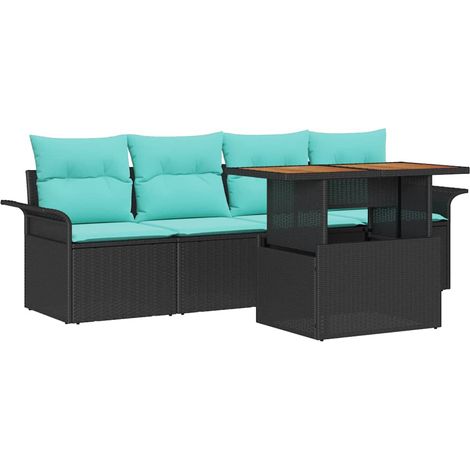 Garden Sofa Set with Storage 5 pcs Black Poly rattan vidaXL