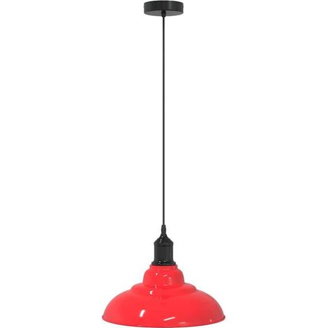 Lustre à hauteur réglable, douille E27, rouge vif, 31 cm de diamètre, matériau métallique. (1/5)