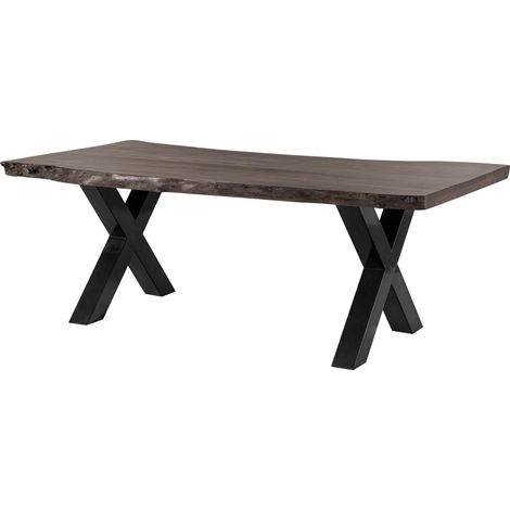 Tavolo da pranzo in legno acacia - laccato grigio / ferro X - antracite lucido 180x90x77 FREEFORM 5
