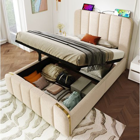 letto contenitore 90x200 ricarica USB Type C beige OKMYHOME (1/5)