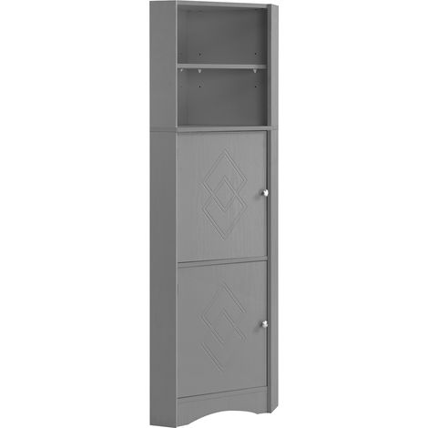 Meuble de salle de bain d'angle avec étagère réglable, 2 niches de rangement, format compact 36,5 x 36,5 x 155 cm, gris, pour petit espace CHICFURN (1/5)