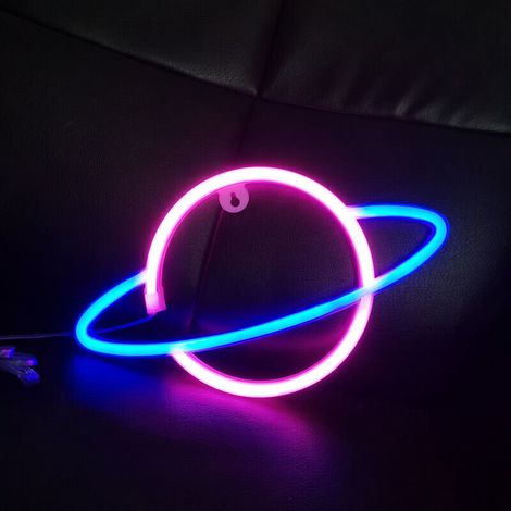(Pinkblau) Planet Neon-Schilder, Batteriebetriebene Neonlampe LED-Nachtlicht, Planet USB-beleuchtetes W