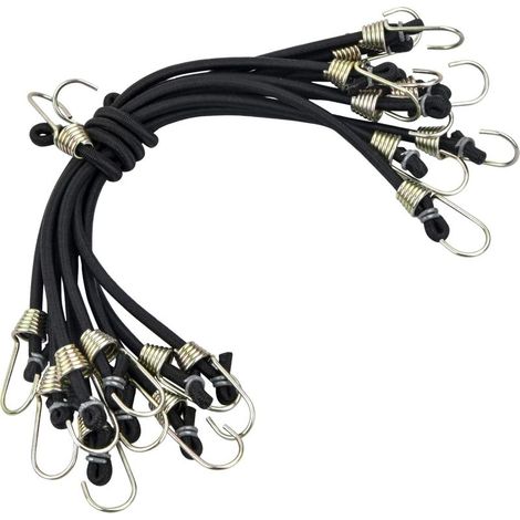 Bungee Cord with Hook, 10 Pack 25cm Heavy Duty Storage Straps, Universal Heavy Duty Bungee Cords, Multifunctional Tension Straps for Bikes and Tents, Luggage Strap, Black (1/5)