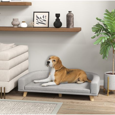 Canapé-lit pour chien 98x67x25 cm en polyester gris, coussin déhoussable, facile à monter – MEUBLIV (1/5)