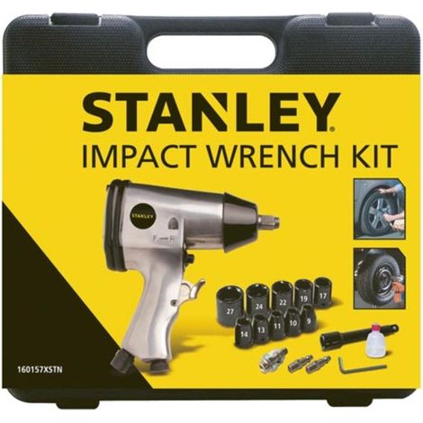 Stanley – Coffret clé à chocs pneumatique 17 pièces – 10 douilles, rallonge, burette d’huile – 200 l/min, 6 bar, acier – Pour auto et pneus (1/10)