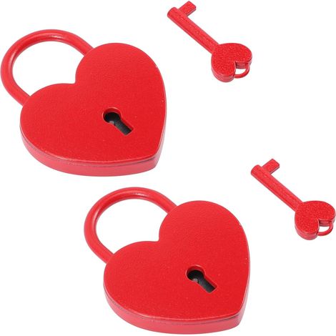 cadenas en forme de cœur en acier inoxydable rouge avec clé (1/5)