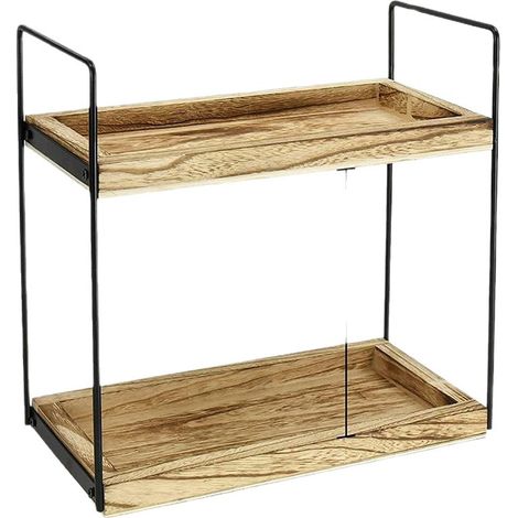 Étagère de comptoir à 2 niveaux en métal – Rangement rustique pour salle de bain, cuisine ou coiffeuse (1/5)
