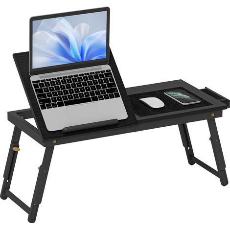 Table de lit pliable réglable plateau ordinateur portable bambou inclinable noir 83,5x33x34cm