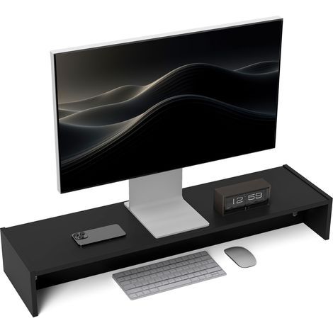 Rehausseur écran PC bureau support d'écran d'ordinateur de 100 cm support moniteur avec deux compartiments, noir (1/5)