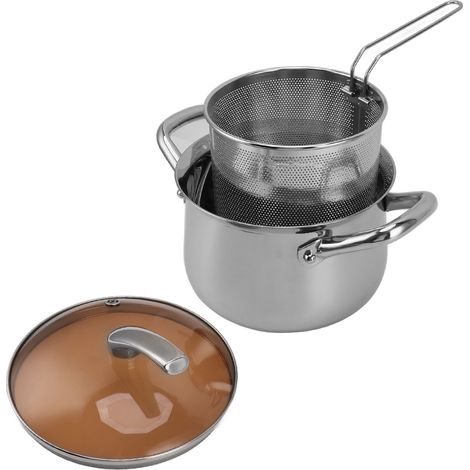 Casserole 20cm avec couvercle en verre, poêle multifonction en acier inoxydable 304, marmite polyvalente pour cuisson quotidienne, usage induction et gaz. (1/5)