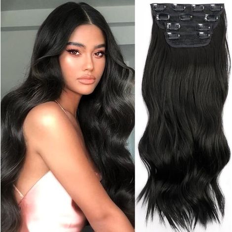Nero naturale - 50 cm - Extension per capelli lunghi AISI con clip per donna (1/4)