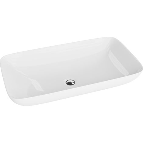 LAVITA Aufsatzwaschtisch Toro Aufsatzwaschbecken Rechteckig Waschbecken Ohne Überlauf und Hahnloch Aus hochwertigem Porzellan Waschtisch 70,5x39x13,5 cm Weiß Glanz (1/5)