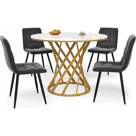 Set da pranzo 5 pezzi con tavolo rotondo Ø80 cm e 4 sedie in velluto grigio scuro (1/5)