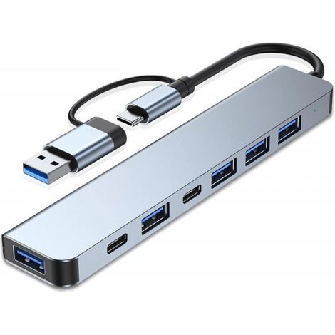 Hub USB C 7 En 1 - 5 Ports USB 3.0 + 2 Ports USB 2.0 - Pour Ordinateur Portable Bureau Tout-en-Un - 1 Pièce (1/5)