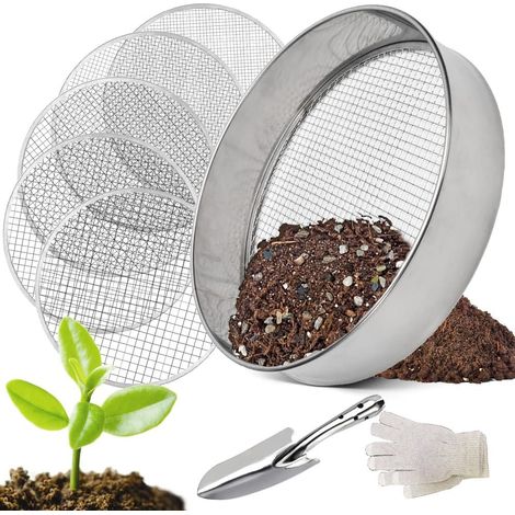 Tamis de Jardin en Acier Inoxydable,5 en1 Tamis Jardin Rond 30 cm,avec 5 Tamis Interchangeables (1/5)