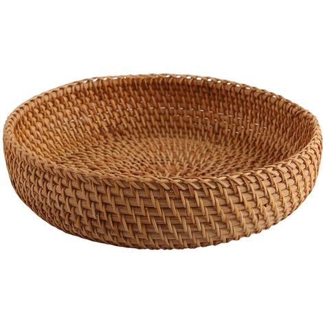Handmade Autumn Rattan Weave Round Storage Basket Fruit Bowl Rattan Bread Basket for Kitchen Food Picnic Bread Various Mini Containers (1/5)