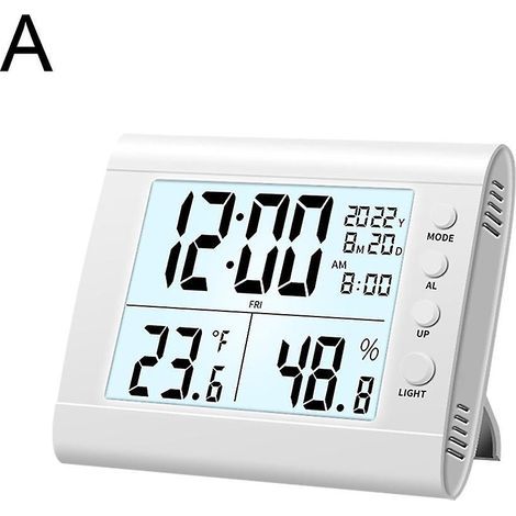 Hygrometer: Digitales Temperatur- und Feuchtigkeitsmessgerät (Wecker, Weiß) (1/5)